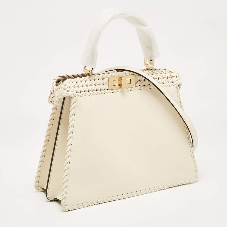 Pre Owned Fendi Off White Leather Medium Peekaboo ISeeU Top Handle Bag