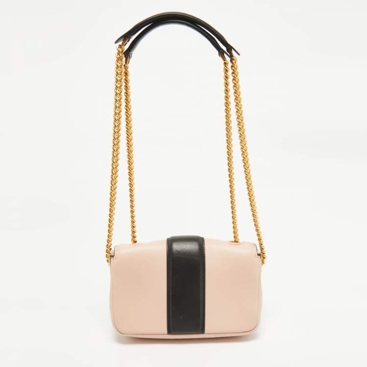 Pre Owned Fendi Pink/Black Leather Mini Baguette Chain Bag