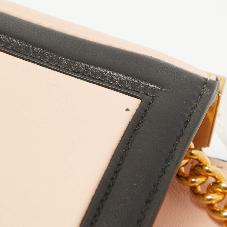 Pre Owned Fendi Pink/Black Leather Mini Baguette Chain Bag