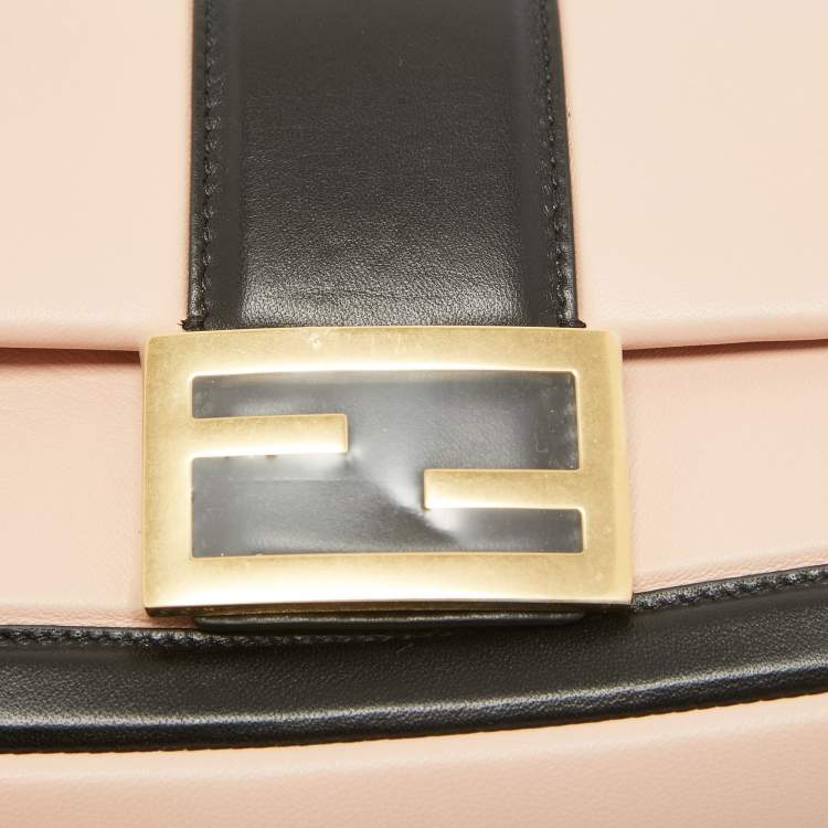 Pre Owned Fendi Pink/Black Leather Mini Baguette Chain Bag