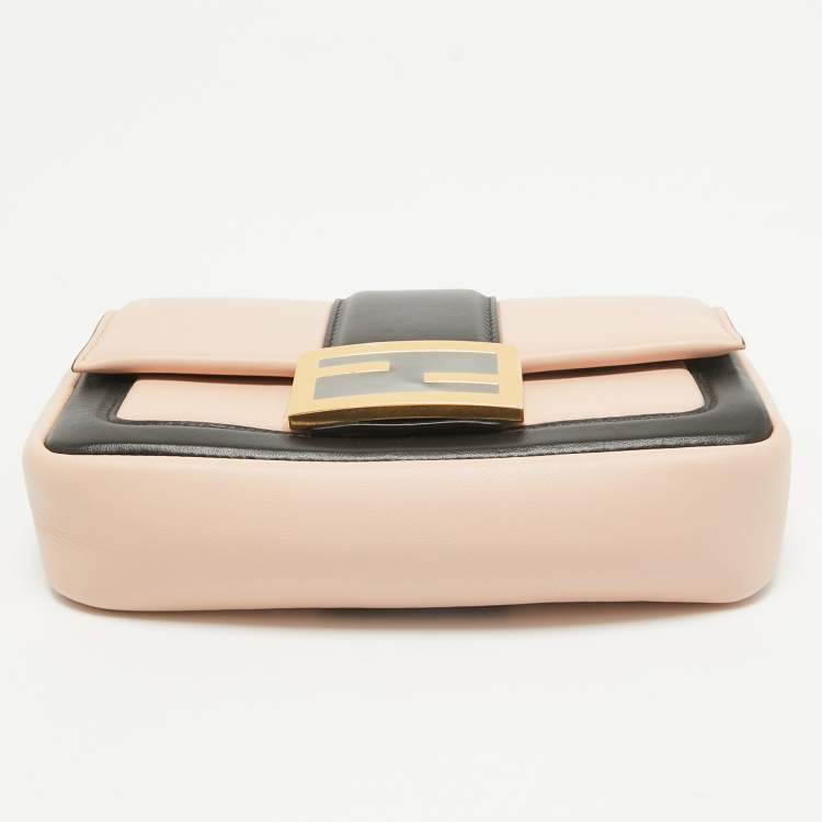 Pre Owned Fendi Pink/Black Leather Mini Baguette Chain Bag