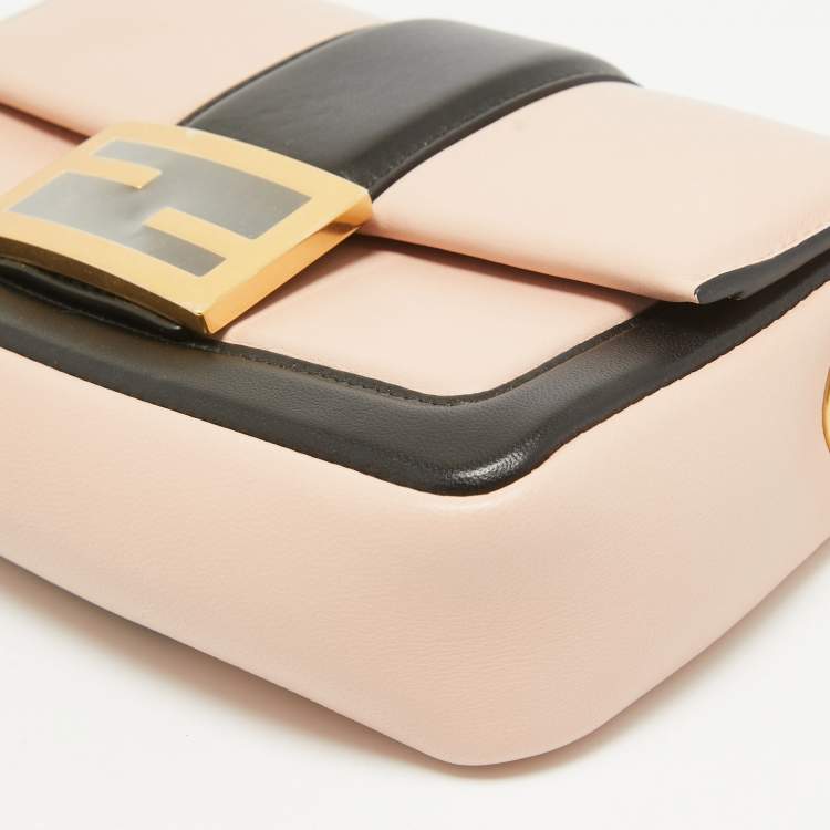 Pre Owned Fendi Pink/Black Leather Mini Baguette Chain Bag