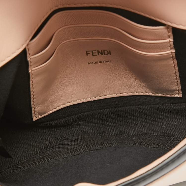 Pre Owned Fendi Pink/Black Leather Mini Baguette Chain Bag