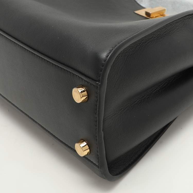 Pre Owned Fendi Black Leather Peekaboo Iconic Essentially Top Handle Bag