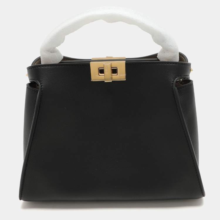 Pre Owned Fendi Black Leather Peekaboo Iconic Essentially Top Handle Bag