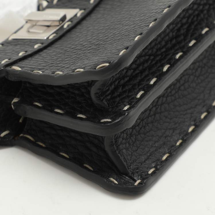 Pre Owned Fendi Black Selleria Leather Micro Peekaboo Top Handle Bag