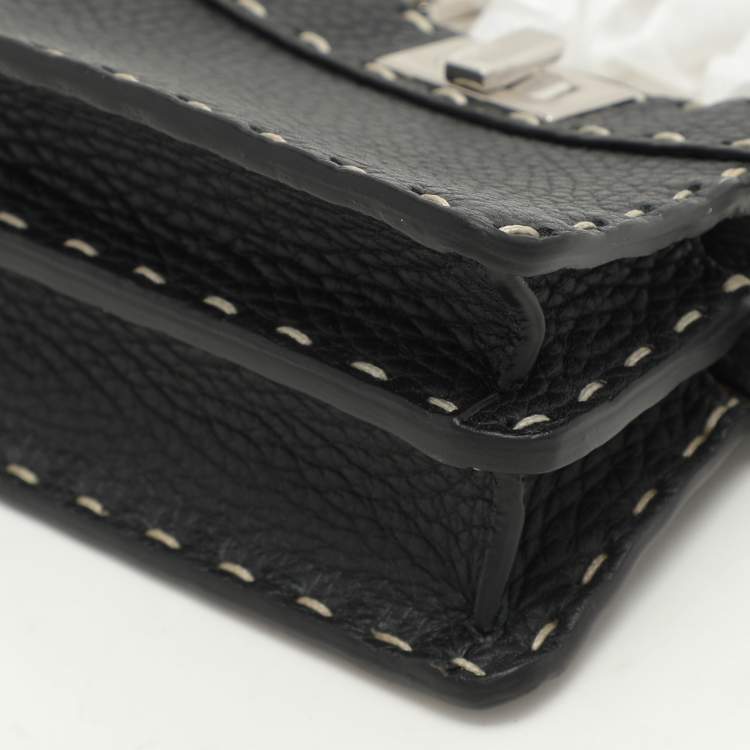 Pre Owned Fendi Black Selleria Leather Micro Peekaboo Top Handle Bag