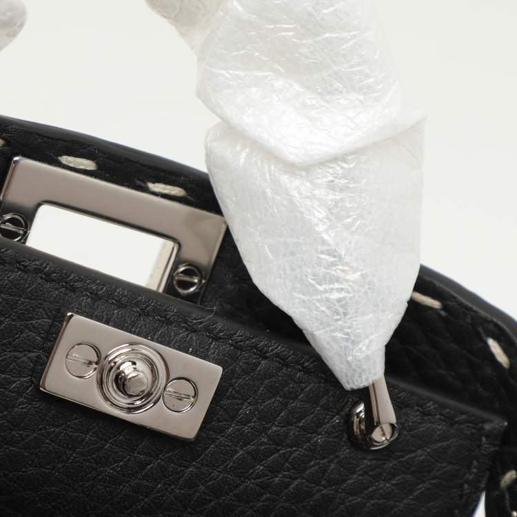 Pre Owned Fendi Black Selleria Leather Micro Peekaboo Top Handle Bag