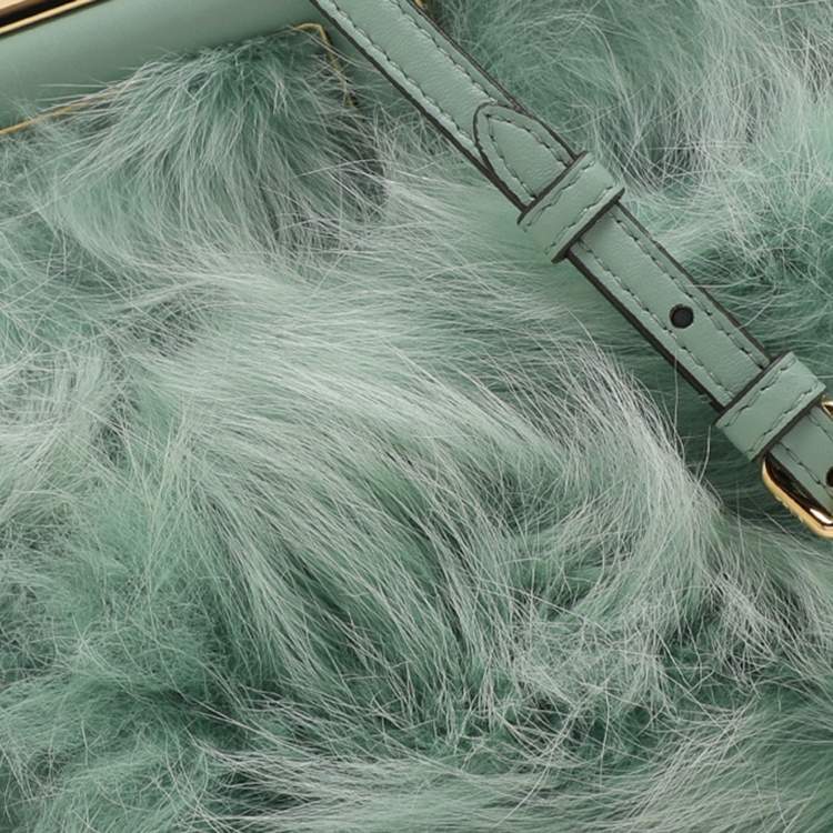 Pre Owned Fendi Green Fox Fur and Leather Small Fendi First Clutch