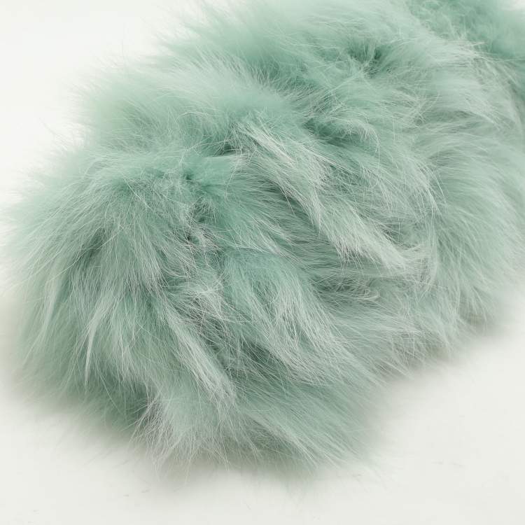 Pre Owned Fendi Green Fox Fur and Leather Small Fendi First Clutch