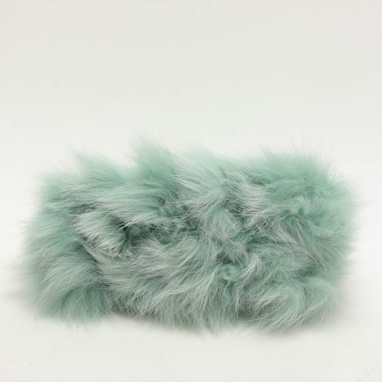 Pre Owned Fendi Green Fox Fur and Leather Small Fendi First Clutch