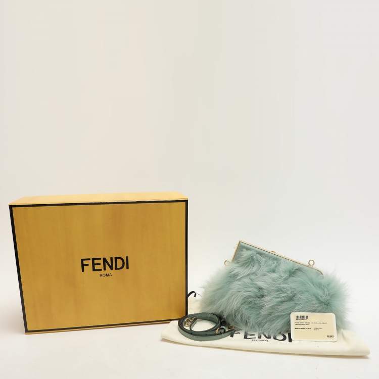 Pre Owned Fendi Green Fox Fur and Leather Small Fendi First Clutch
