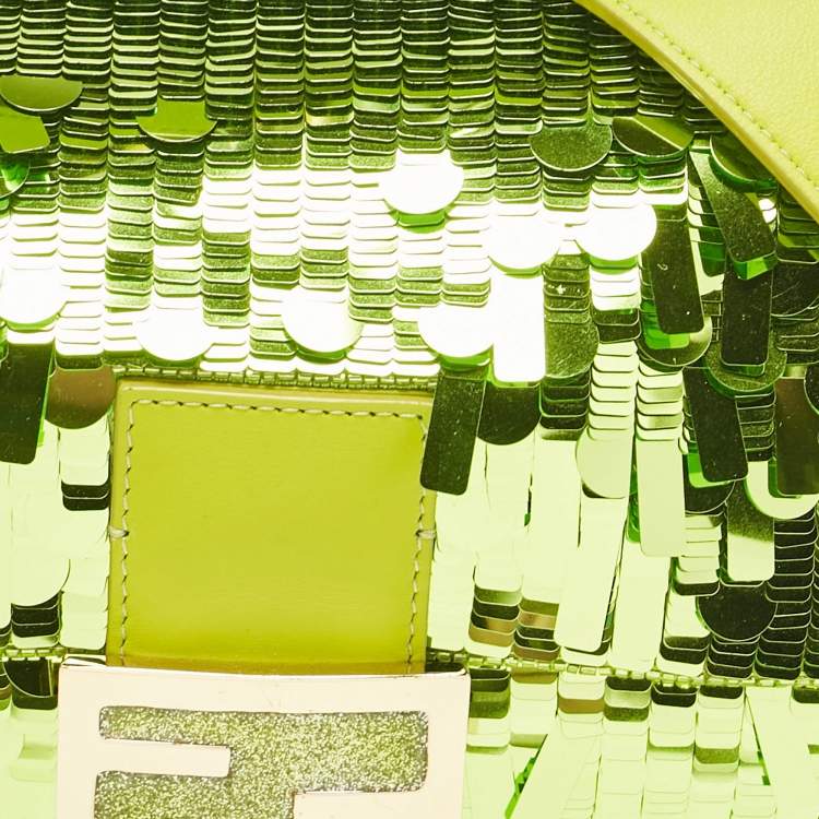 Pre Owned Fendi Green Sequins Paillettes Medium Sex and The City Baguette Bag
