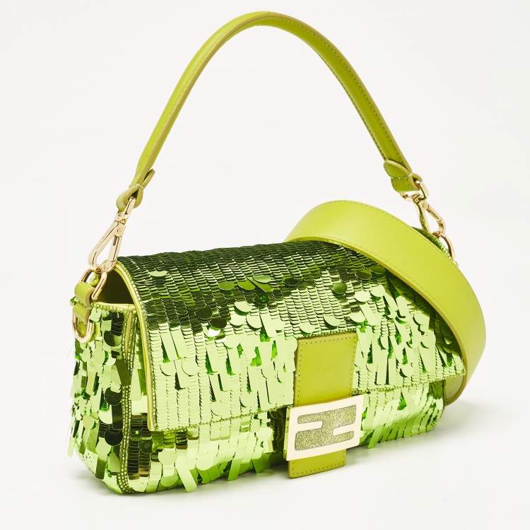 Pre Owned Fendi Green Sequins Paillettes Medium Sex and The City Baguette Bag