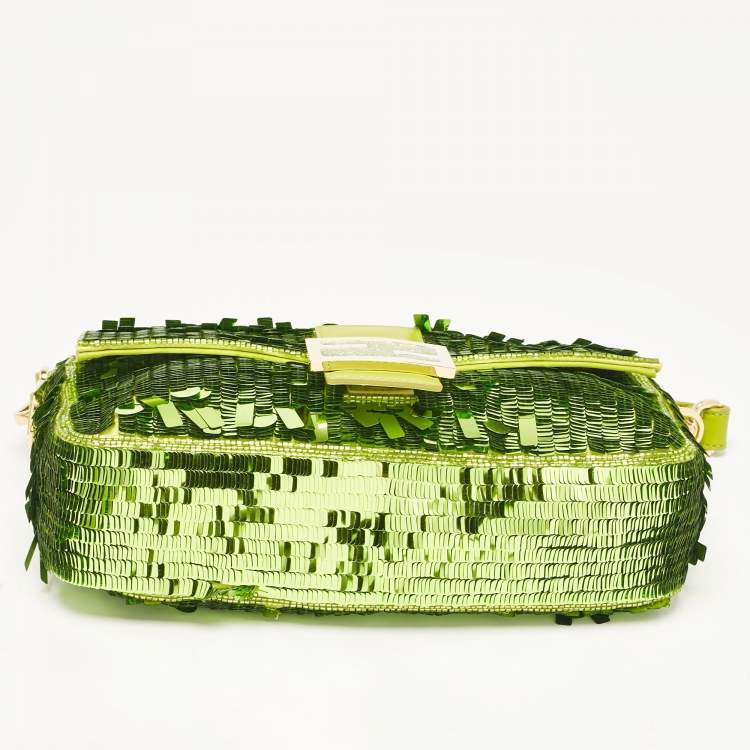 Pre Owned Fendi Green Sequins Paillettes Medium Sex and The City Baguette Bag