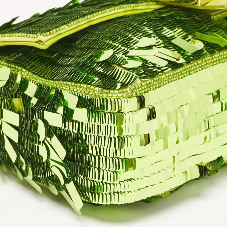 Pre Owned Fendi Green Sequins Paillettes Medium Sex and The City Baguette Bag