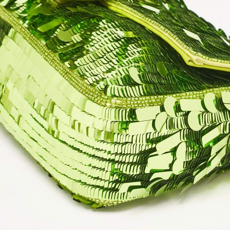 Pre Owned Fendi Green Sequins Paillettes Medium Sex and The City Baguette Bag