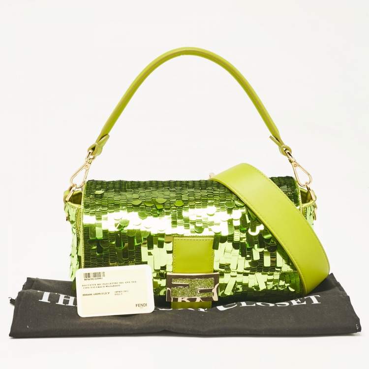 Pre Owned Fendi Green Sequins Paillettes Medium Sex and The City Baguette Bag