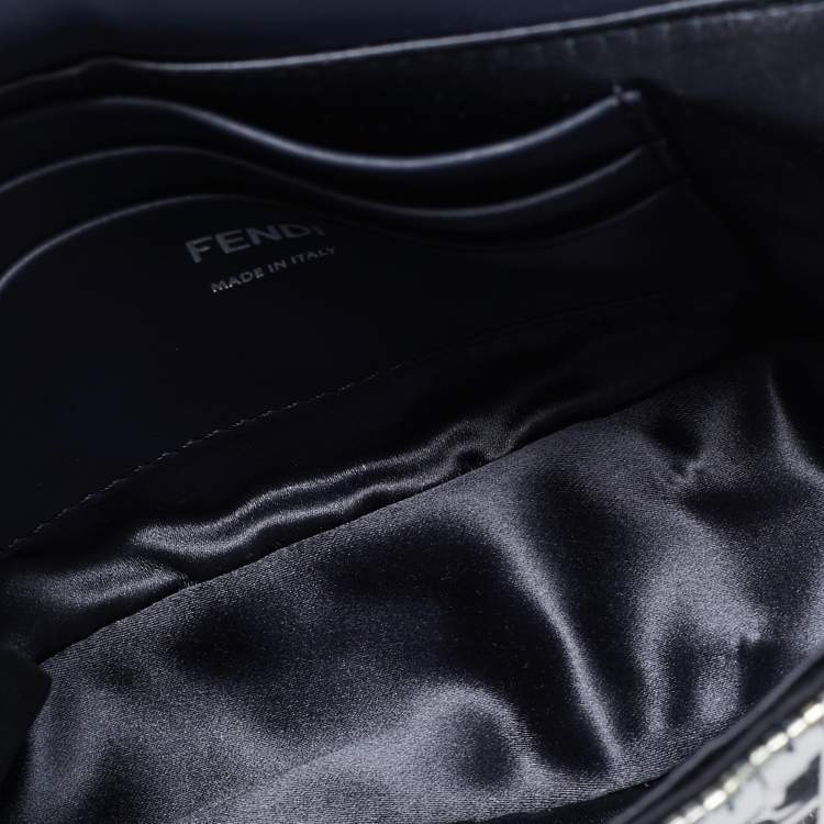 Pre Owned Fendi Navy Blue Sequins and Beads Mini Baguette Chain Bag