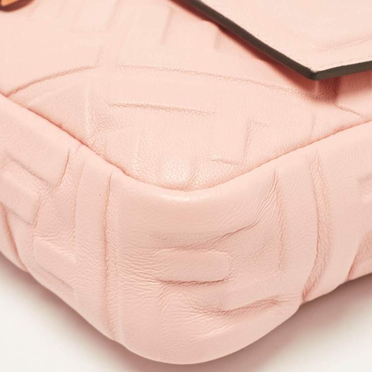 Pre Owned Fendi Pink Zucca Embossed Leather Medium Baguette Bag