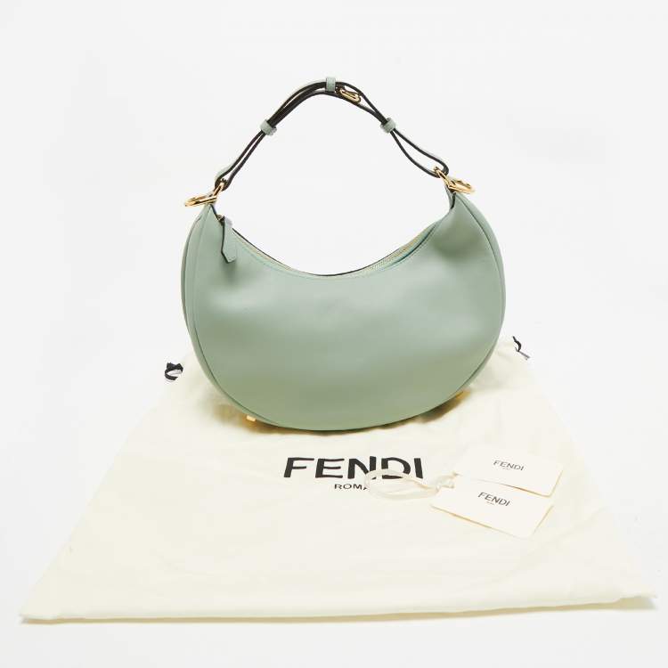 Pre Owned Fendi Light Green Leather Small Fendigraphy Hobo