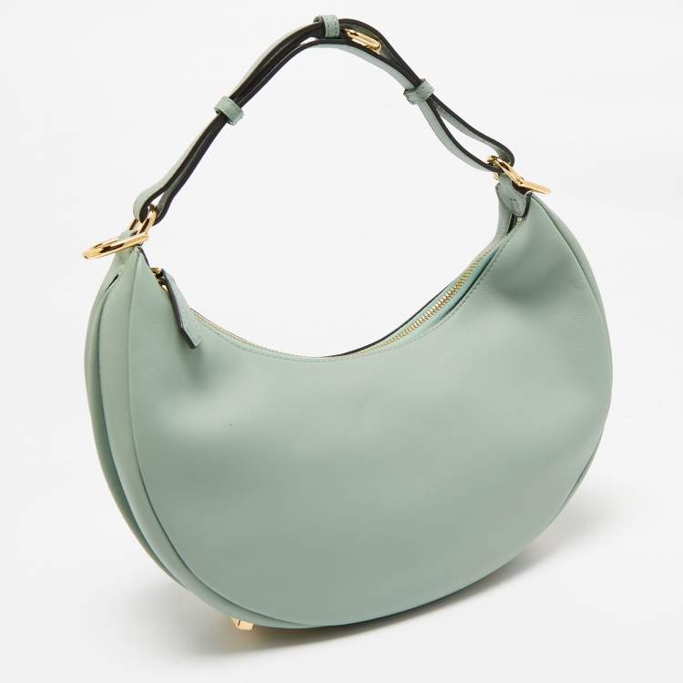 Pre Owned Fendi Light Green Leather Small Fendigraphy Hobo