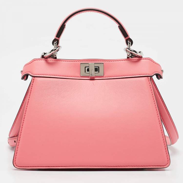 Pre Owned Fendi Pink Leather Petite Peekaboo ISeeU Top Handle Bag