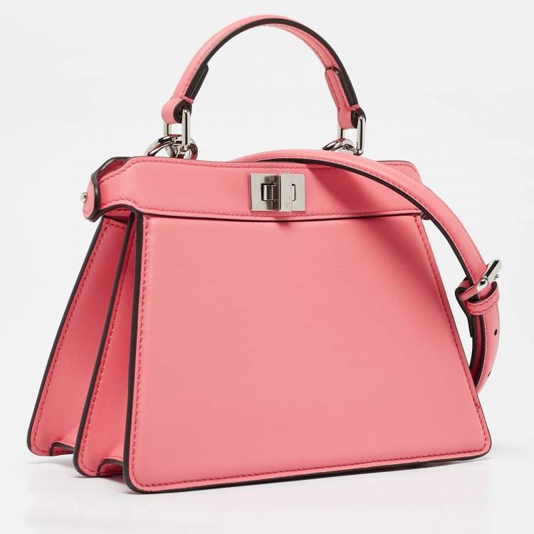 Pre Owned Fendi Pink Leather Petite Peekaboo ISeeU Top Handle Bag