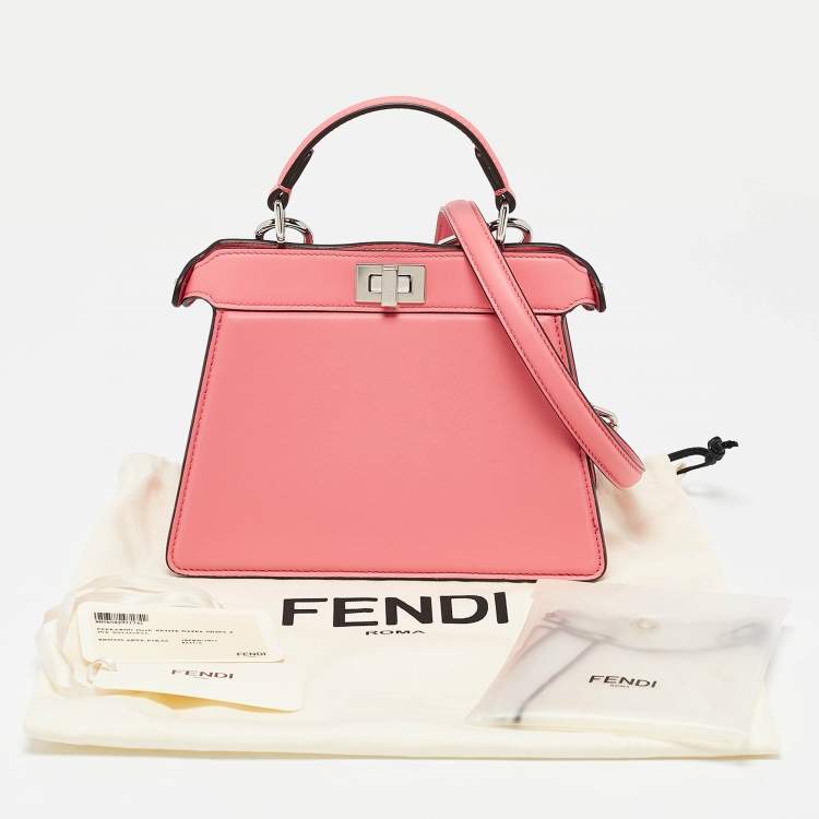 Pre Owned Fendi Pink Leather Petite Peekaboo ISeeU Top Handle Bag