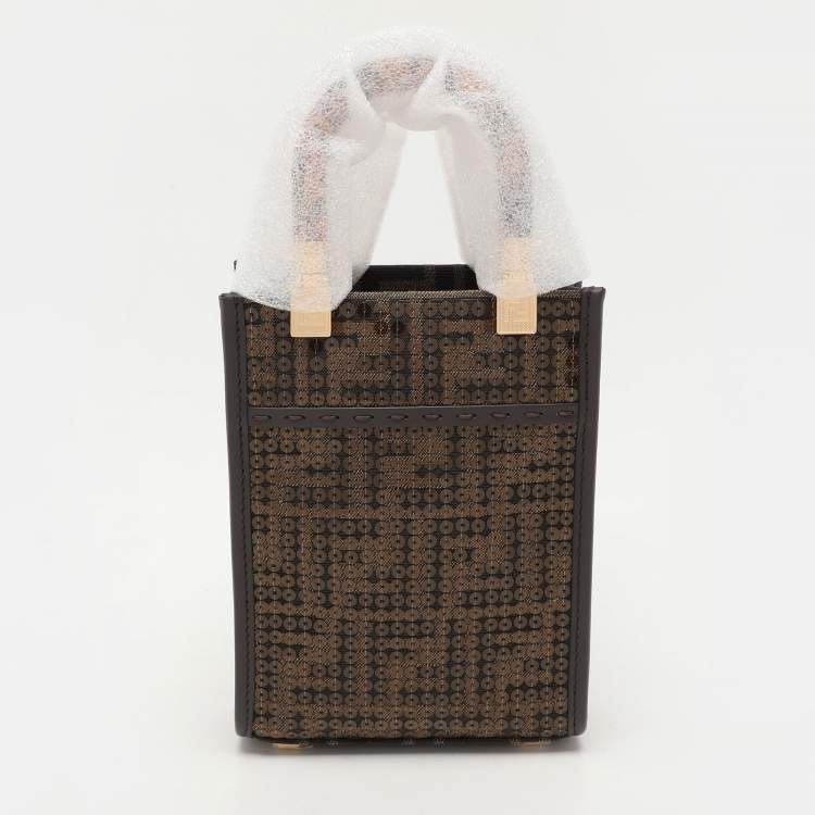 Pre Owned Fendi Brown Sequins Canvas and Leather Mini Sunshine Tote
