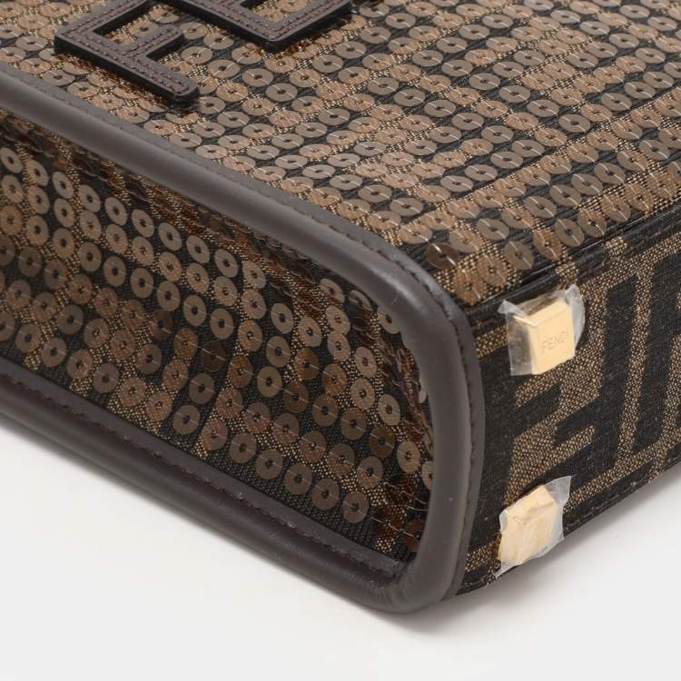 Pre Owned Fendi Brown Sequins Canvas and Leather Mini Sunshine Tote