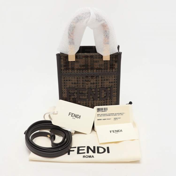 Pre Owned Fendi Brown Sequins Canvas and Leather Mini Sunshine Tote