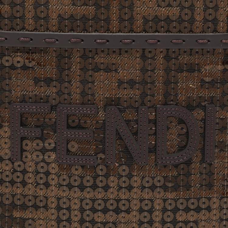 Pre Owned Fendi Brown Sequins Canvas and Leather Mini Sunshine Tote