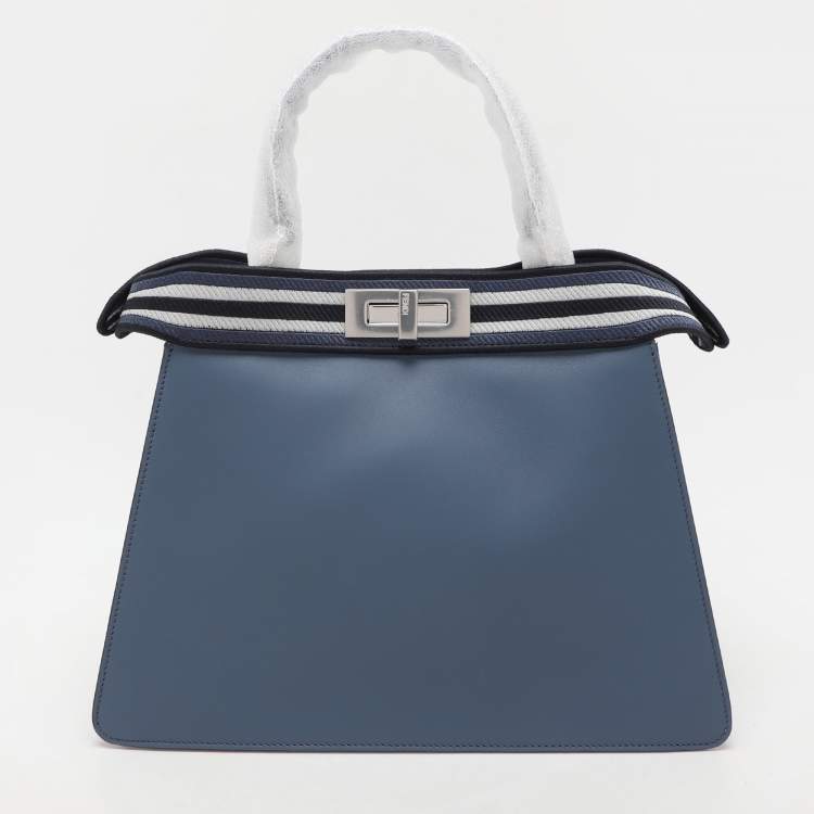 Pre Owned Fendi Blue Leather Medium Peekaboo Iseeu Top Handle Bag