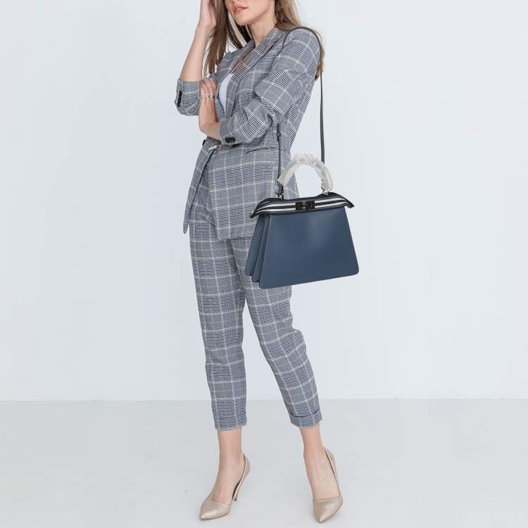 Pre Owned Fendi Blue Leather Medium Peekaboo Iseeu Top Handle Bag