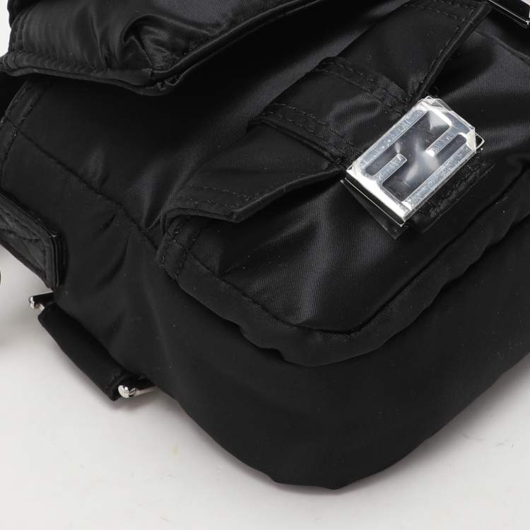 Pre Owned Fendi Black Nylon Multipocket Baguette Bag