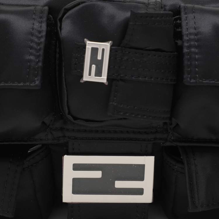 Pre Owned Fendi Black Nylon Multipocket Baguette Bag