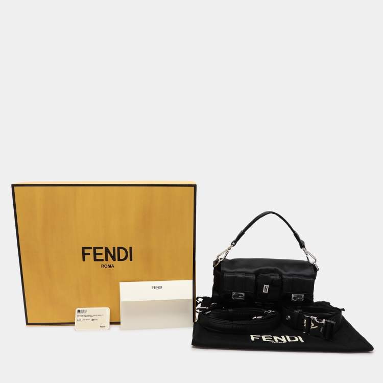 Pre Owned Fendi Black Nylon Multipocket Baguette Bag