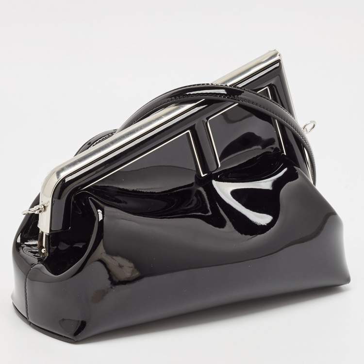 Pre Owned Fendi Black Patent Leather Midi First Bag