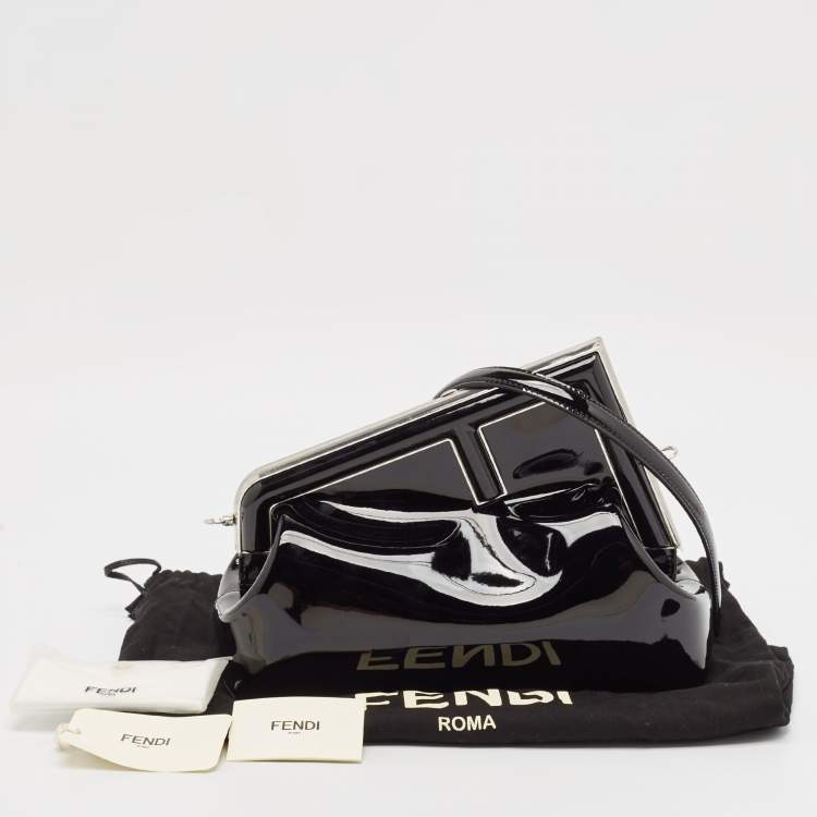 Pre Owned Fendi Black Patent Leather Midi First Bag
