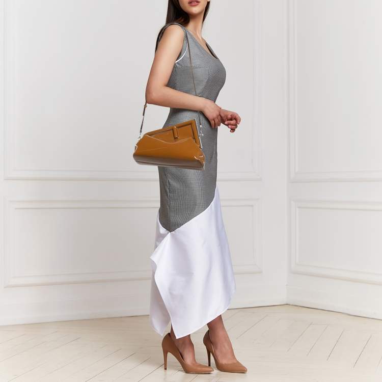 Pre Owned Fendi Brown Patent Leather Midi First Bag