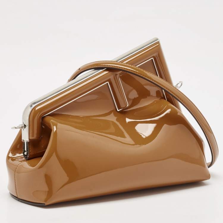 Pre Owned Fendi Brown Patent Leather Midi First Bag