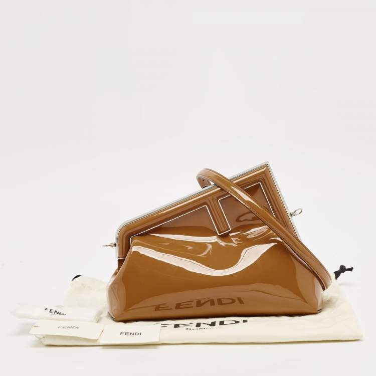 Pre Owned Fendi Brown Patent Leather Midi First Bag