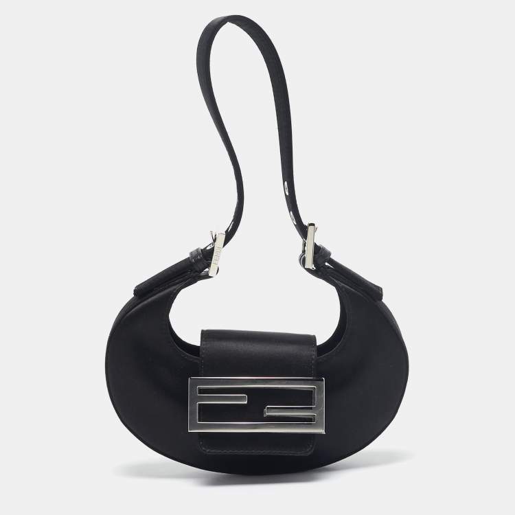 Pre Owned Fendi Black Satin Mini Cookie Hobo