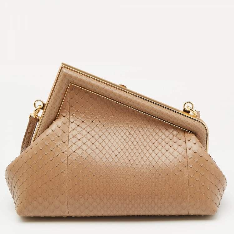 Pre Owned Fendi Beige Python Small First Clutch Bag