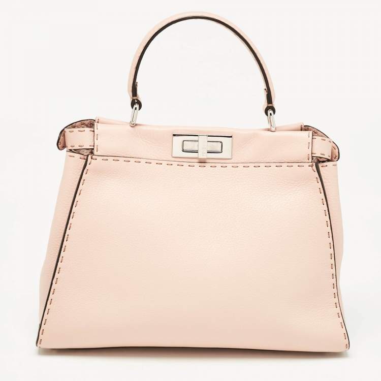 Pre Owned Fendi Beige Selleria Leather Medium Peekaboo Top Handle Bag