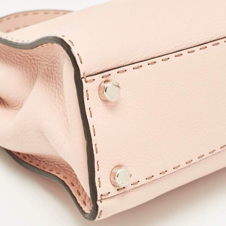 Pre Owned Fendi Beige Selleria Leather Medium Peekaboo Top Handle Bag