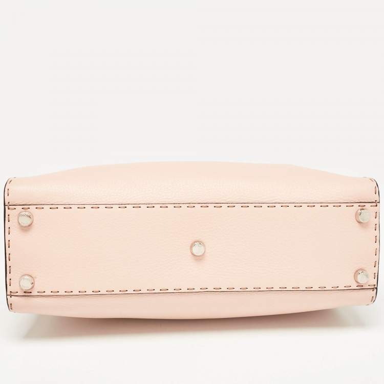Pre Owned Fendi Beige Selleria Leather Medium Peekaboo Top Handle Bag