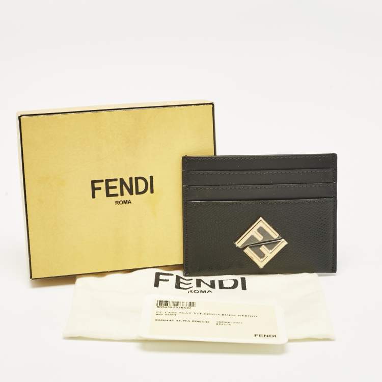 Pre Owned Fendi Black Leather FF Card Holder