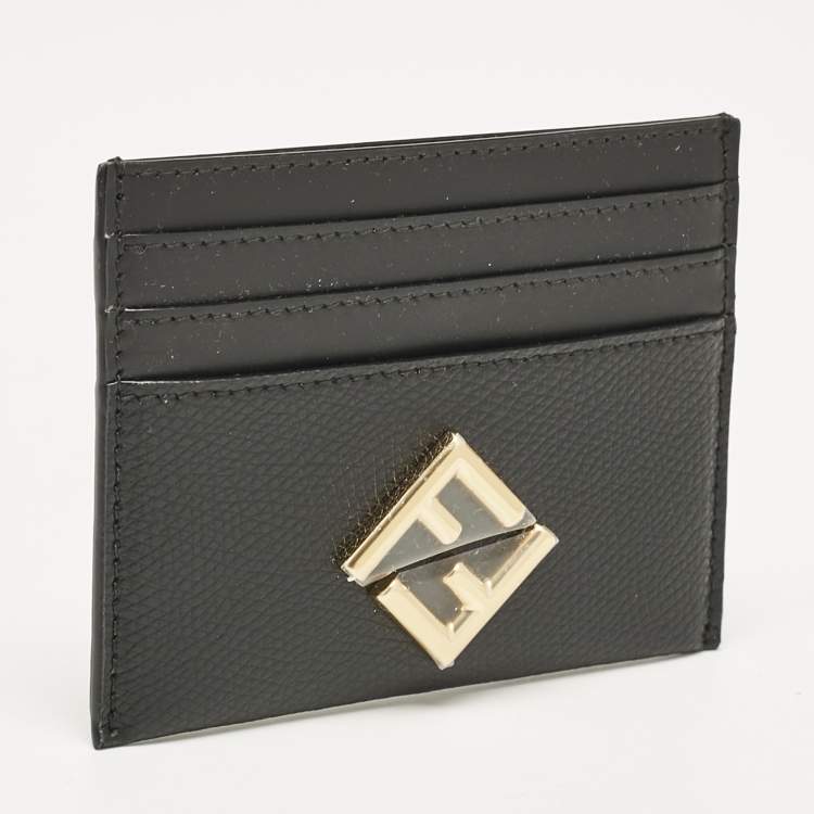 Pre Owned Fendi Black Leather FF Card Holder
